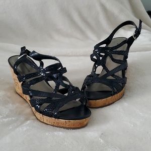 DENVER HAYES Leather and Cork Wedge Sandals